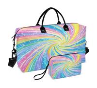JiangGgen Rainbow Swirl Quilted Weekender Travel Bag with Toiletry Bag Gym Tote Handbag Carry On Duffel Bags-2Pack