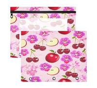 JiangGgen Red Apples and Cherries 2 Pack 3 Ring Binder Pencil Pouch,Binder Pencil Case with Clear Window Zipper Big Capacity Pencil Bags