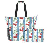JiangGgen Red Cherries Beach Tote,Waterproof Beach Totes Bag Pool Bag