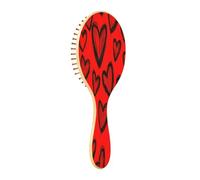 JiangGgen Red Hearts Natural Wooden Rubber Hair Brush,Gentle Massage with Ergonomic Detangling Hair Brush for Thick Curly Thin Long Short Hair Makes Hair Smooth