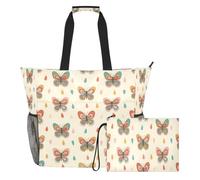 JiangGgen Retro Butterflies Beach Tote,Waterproof Beach Totes Bag Pool Bag