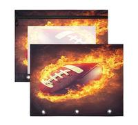 JiangGgen Retro Flame Rugby 2 Pack 3 Ring Binder Pencil Pouch,Binder Pencil Case with Clear Window Zipper Big Capacity Pencil Bags
