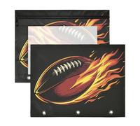 JiangGgen Retro Flame Rugby 2 Pack 3 Ring Binder Pencil Pouch,Binder Pencil Case with Clear Window Zipper Big Capacity Pencil Bags