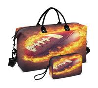 JiangGgen Retro Flame Rugby Quilted Weekender Travel Bag with Toiletry Bag Gym Tote Handbag Carry On Duffel Bags-2Pack