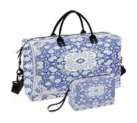 JiangGgen Retro Pattern Quilted Weekender Travel Bag with Toiletry Bag Gym Tote Handbag Carry On Duffel Bags-2Pack