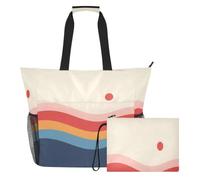 JiangGgen Retro Waves Landscape Beach Tote,Waterproof Beach Totes Bag Pool Bag