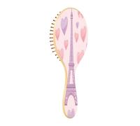 JiangGgen Romantic Eiffel Tower Natural Wooden Rubber Hair Brush,Gentle Massage with Ergonomic Detangling Hair Brush for Thick Curly Thin Long Short Hair Makes Hair Smooth