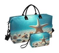 JiangGgen Seashells and Starfish Quilted Weekender Travel Bag with Toiletry Bag Gym Tote Handbag Carry On Duffel Bags-2Pack
