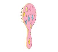 JiangGgen Star Natural Wooden Rubber Hair Brush,Gentle Massage with Ergonomic Detangling Hair Brush for Thick Curly Thin Long Short Hair Makes Hair Smooth