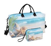 JiangGgen Starfish and Seashells Quilted Weekender Travel Bag with Toiletry Bag Gym Tote Handbag Carry On Duffel Bags-2Pack