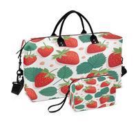 JiangGgen Strawberry Quilted Weekender Travel Bag with Toiletry Bag Gym Tote Handbag Carry On Duffel Bags-2Pack