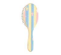 JiangGgen Striped Star Natural Wooden Rubber Hair Brush,Gentle Massage with Ergonomic Detangling Hair Brush for Thick Curly Thin Long Short Hair Makes Hair Smooth