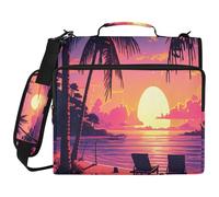 JiangGgen Sunset by The Sea 3 Ring Binder Organiser with Shoulder Strap 2 Inch 500 Sheets Capacity Multiple Pockets Zipper Binder