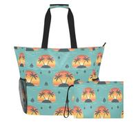 JiangGgen Sunset Palm Trees Beach Tote,Waterproof Beach Totes Bag Pool Bag
