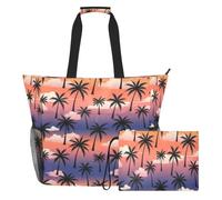 JiangGgen Sunset Palm Trees Beach Tote,Waterproof Beach Totes Bag Pool Bag