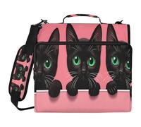JiangGgen Three Black Cats 3 Ring Binder Organiser with Shoulder Strap 2 Inch 500 Sheets Capacity Multiple Pockets Zipper Binder
