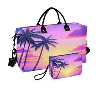 JiangGgen Tropical Beach Sunset Quilted Weekender Travel Bag with Toiletry Bag Gym Tote Handbag Carry On Duffel Bags-2Pack