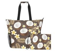 JiangGgen Tropical Coconut Beach Tote,Waterproof Beach Totes Bag Pool Bag