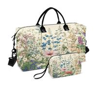 JiangGgen Vintage Beautiful Wildflowers Quilted Weekender Travel Bag with Toiletry Bag Gym Tote Handbag Carry On Duffel Bags-2Pack
