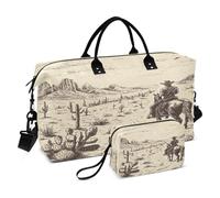JiangGgen Vintage Cowboy Quilted Weekender Travel Bag with Toiletry Bag Gym Tote Handbag Carry On Duffel Bags-2Pack