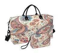 JiangGgen Vintage Paisley Quilted Weekender Travel Bag with Toiletry Bag Gym Tote Handbag Carry On Duffel Bags-2Pack