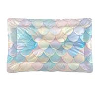 JiangGgen Washable Dog Bed,Colorful Mermaid Scales Anti-Slip Dog Crate Bed Pet Beds Sleeping Mat for Large, Medium, Small Pets 24x36in