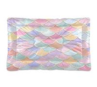JiangGgen Washable Dog Bed,Colorful Mermaid Scales Anti-Slip Dog Crate Bed Pet Beds Sleeping Mat for Large, Medium, Small Pets 24x36in