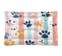 JiangGgen Washable Dog Bed,Colorful Paw Prints Anti-Slip Dog Crate Bed Pet Beds Sleeping Mat for Large, Medium, Small Pets 24x36in