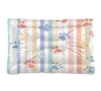 JiangGgen Washable Dog Bed,Colorful Paw Prints Anti-Slip Dog Crate Bed Pet Beds Sleeping Mat for Large, Medium, Small Pets 24x36in