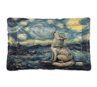 JiangGgen Washable Dog Bed,Wolf Howling at The Moon Anti-Slip Dog Crate Bed Pet Beds Sleeping Mat for Large, Medium, Small Pets 24x36in