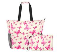 JiangGgen Watercolor Butterflies Beach Tote,Waterproof Beach Totes Bag Pool Bag