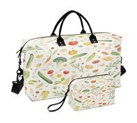 JiangGgen Watercolor Vegetables Quilted Weekender Travel Bag with Toiletry Bag Gym Tote Handbag Carry On Duffel Bags-2Pack