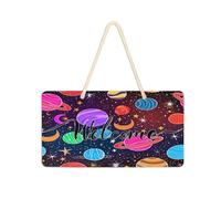 JiangGgen Welcome Sign for Front Door,5 Cartoon Planet 6x11 Inch House Sign Wall Decor for Living Room Wall Farmhouse Porch Home Decor