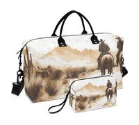 JiangGgen Western Desert Cowboy Quilted Weekender Travel Bag with Toiletry Bag Gym Tote Handbag Carry On Duffel Bags-2Pack