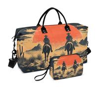 JiangGgen Western Desert Cowboy Quilted Weekender Travel Bag with Toiletry Bag Gym Tote Handbag Carry On Duffel Bags-2Pack