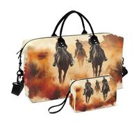 JiangGgen Western Desert Cowboy Quilted Weekender Travel Bag with Toiletry Bag Gym Tote Handbag Carry On Duffel Bags-2Pack