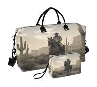 JiangGgen Western Desert Cowboy Quilted Weekender Travel Bag with Toiletry Bag Gym Tote Handbag Carry On Duffel Bags-2Pack