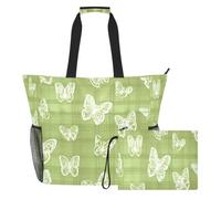 JiangGgen White Butterflies Beach Tote,Waterproof Beach Totes Bag Pool Bag