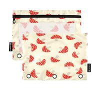 JiangGgen White Spot Red Mushrooms Binder Pockets, Zippered Binder Pockets Large Capacity,Water-Resistant,3-Ring Binder Pocket 2Pack for Home,Office,School