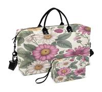 JiangGgen Wild Flower Quilted Weekender Travel Bag with Toiletry Bag Gym Tote Handbag Carry On Duffel Bags-2Pack