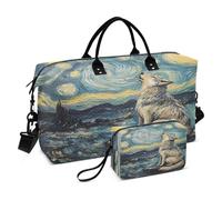 JiangGgen Wolf Howling at The Moon Quilted Weekender Travel Bag with Toiletry Bag Gym Tote Handbag Carry On Duffel Bags-2Pack