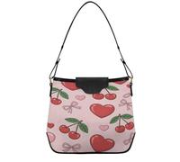 JiangGgen Women's Handbags Bow and Cherries PU Leather Shoulder Bag Purse with Detachable Strap Lightweight for Work Shopping Travel