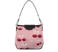 JiangGgen Women's Handbags Bow Cherries PU Leather Shoulder Bag Purse with Detachable Strap Lightweight for Work Shopping Travel