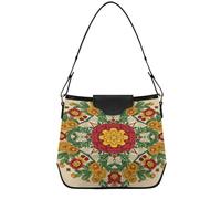 JiangGgen Women's Handbags Floral Mandala PU Leather Shoulder Bag Purse with Detachable Strap Lightweight for Work Shopping Travel