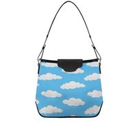 JiangGgen Women's Handbags White Clouds PU Leather Shoulder Bag Purse with Detachable Strap Lightweight for Work Shopping Travel