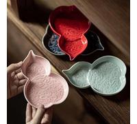 Jianghehaihai Gourd Ceramic Relief Pattern Plates Retro Dim Sum dinner plate Chinese Plate for Afternoon Tea, Chinese Cake, Fruit, Dim sum,Appetizer,Small Lunch. (Pink)