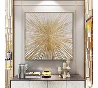 Jianghu Art Canvas Print Concave Textured Oil Painting On Canvas Gold Lines Wall Art Abstract Brilliant Golden Sunshine Office Picture 80x80cm(31x31in) With Frame