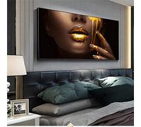 Jianghu Art Cuadros impresiones de arte de pared imagen de mujer negra con marco, pintura en lienzo cara carteles líquidos dorados decoración de sala 60x120cm No Frame