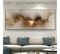 Jianghu Art Grey Yellow Cloud Abstract Oil Painting Think Independe Poster Wall Picture for Living Room Canvas Black and White Painting 60x130cm With Frame