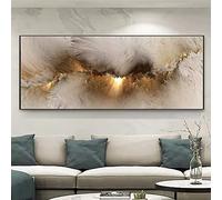 Jianghu Art Grey Yellow Cloud Abstract Oil Painting Think Independe Poster Wall Picture for Living Room Canvas Black and White Painting (With Frame, 80x190cm)